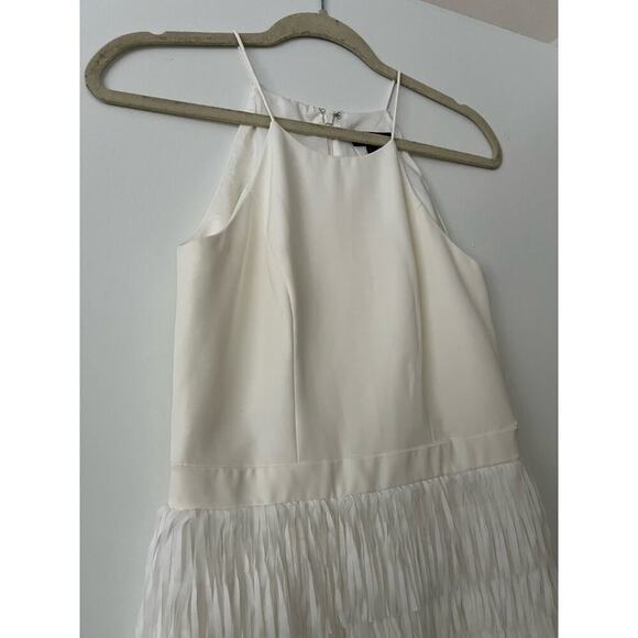 Aidan Mattox White Sleeveless Fringe Trim Dress Sz 2 - Picture 3 of 6